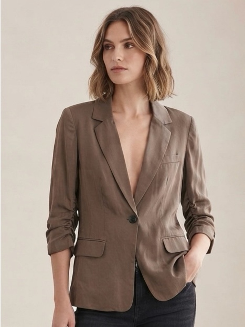 Willow & Clay Brown Bemberg Blazer Jacket Sz S